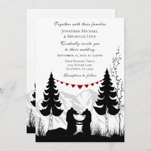 Invitation Mountain Bears Love and Thanks on Back Mariage