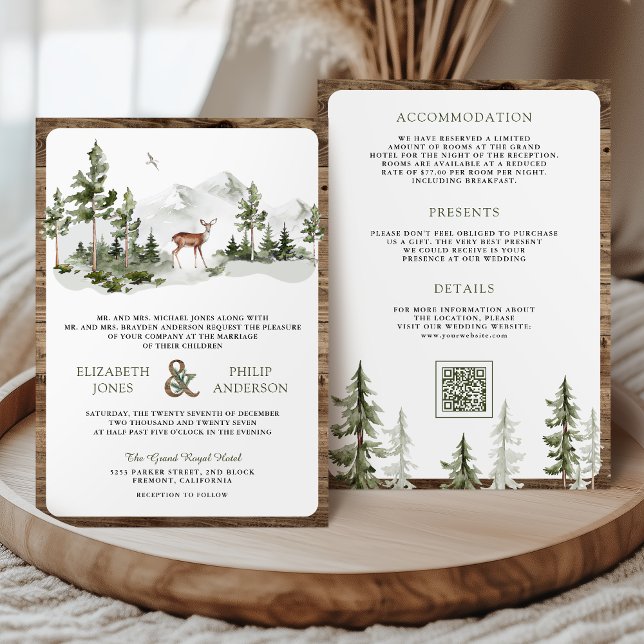 Invitation Mountain Forest Deer QR Code All in One Wedding (Créateur téléchargé)