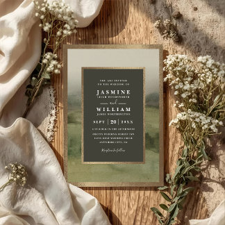 Invitation Mountain Forest Rustic Elegant QR Code Wedding