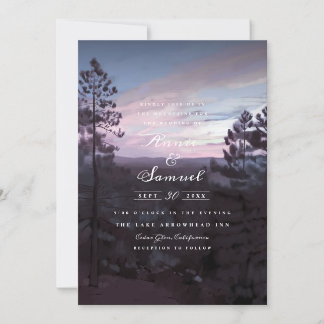Invitation Mountain Getaway Mariage violet (Devant)