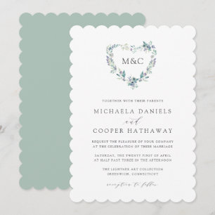 Invitation Mountain Meadow Aquarelle Coeur Monogramme Mariage