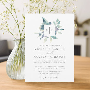 Invitation Mountain Meadow   Mariage de monogramme d'aquarell