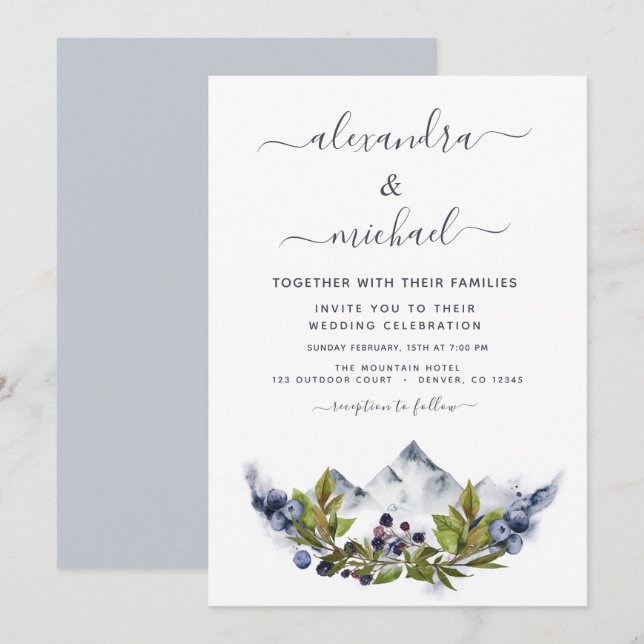 Invitation Mountain Rustic Watercolor Mariage (Devant / Derrière)