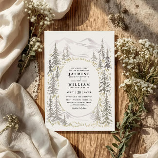 Invitation Mountain Trees Forest Rustic QR Code Wedding