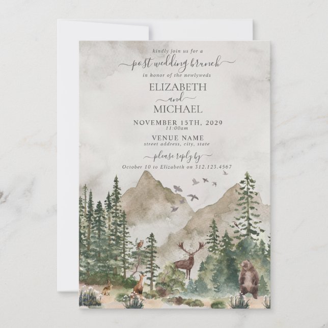 Invitation Mountain Woodland Animal Post Mariage Brunch (Devant)