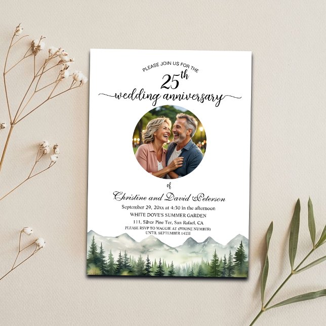 Invitation Mountains Pines 25th Wedding Anniversary Photo (Créateur téléchargé)