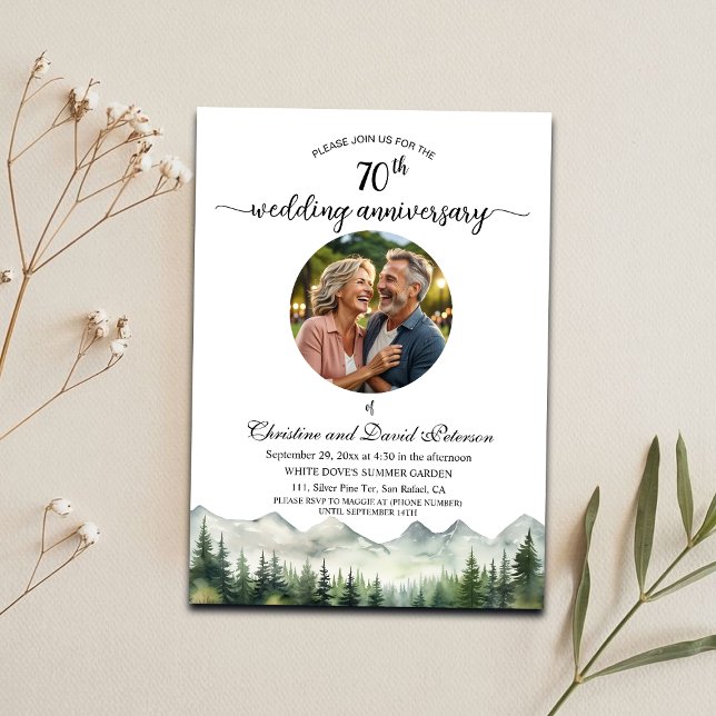 Invitation Mountains Pines 70th Wedding Anniversary Photo (Créateur téléchargé)