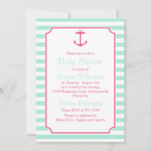 Invitation Mousse de mer et Ancre rose Baby shower de silhoue