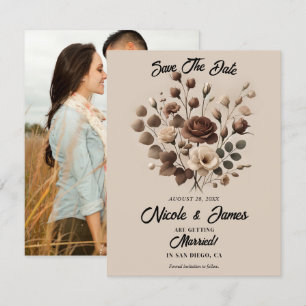 Invitation Mousse Marron Beige Floral Moccha Faire Part de Ré