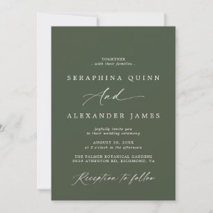 Invitation Mousse verte foncée   Mariage formel de script sim