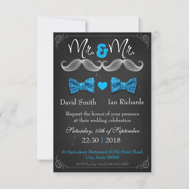Invitation Moustache and bow for Mr and Mr (Devant)