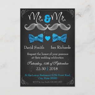 Invitation Moustache and bow for Mr and Mr