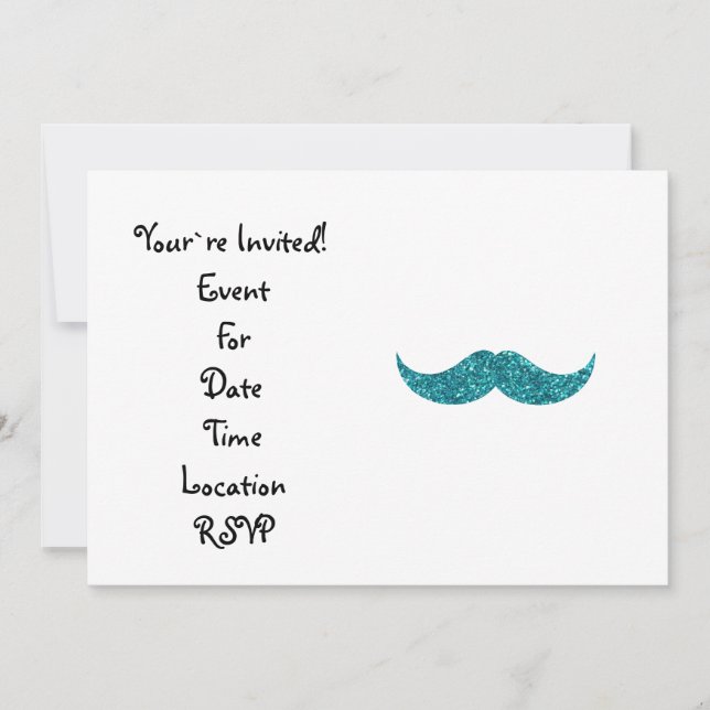 Invitation Moustache de parties scintillant turquoise (Devant)