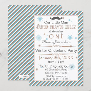 Invitation moustache hiver merveilleux 1ère fête d'anniversai