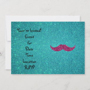 Invitation Moustache parties scintillant rose