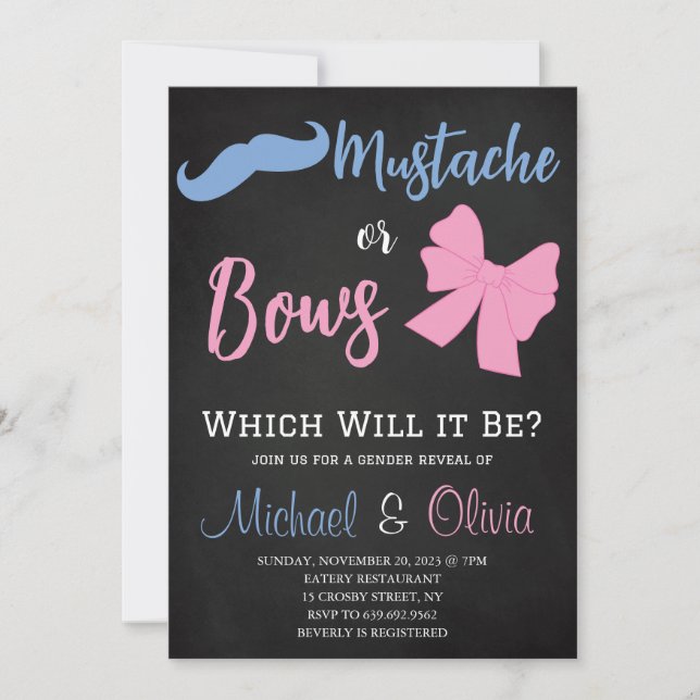 Invitation Moustaches ou vaches Parti de révélation de genre (Devant)