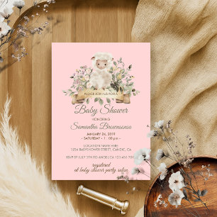 Invitation Mouton agneau mignon fleur rose