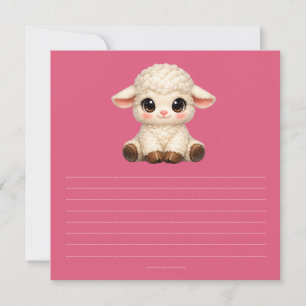 Invitation Mouton mignon heureux avec de grands yeux, animal 