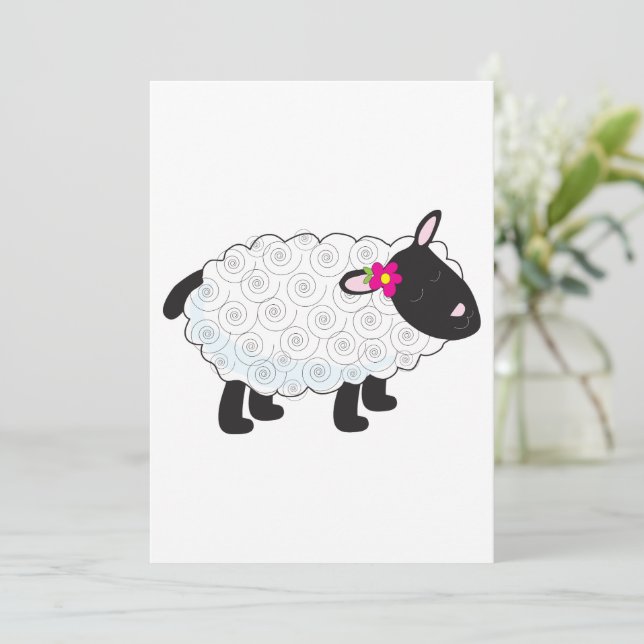 Invitation Mouton Noir Avec Laine Blanche (Debout devant)