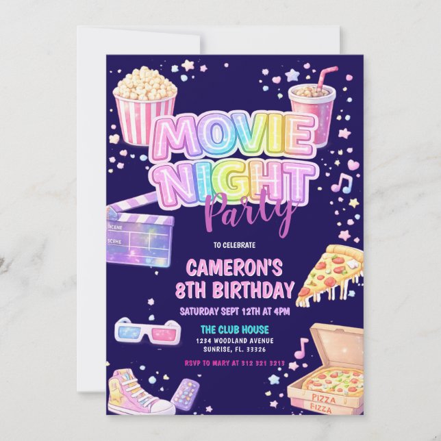 Invitation Movie Night Birthday Party  (Devant)