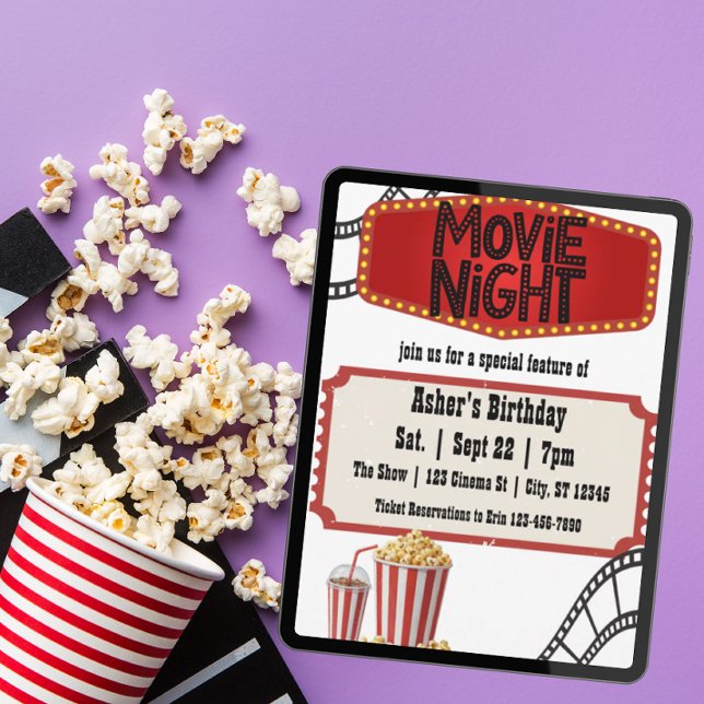 Invitation Movie Night Special Feature Birthday (Créateur téléchargé)