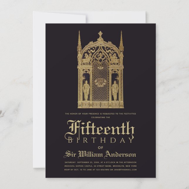 Invitation Moyen Age Thème Anniversaire Gothique Chevalier No (Devant)