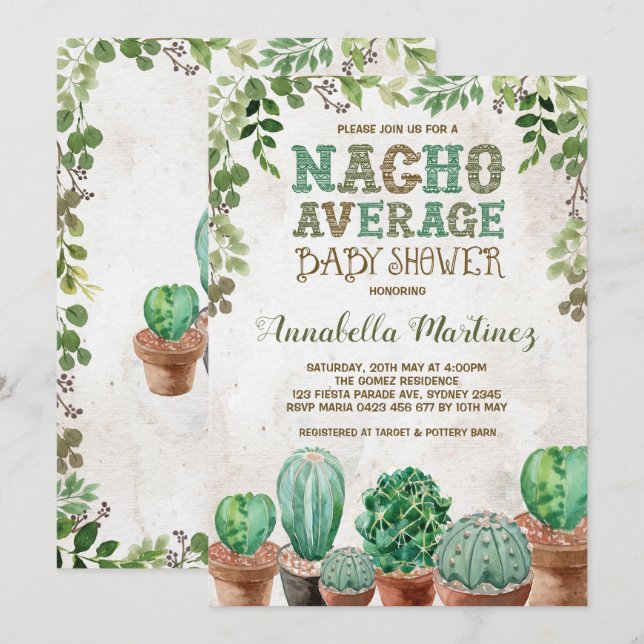 Invitation moyen de cactus de baby shower de Nacho (Devant / Derrière)