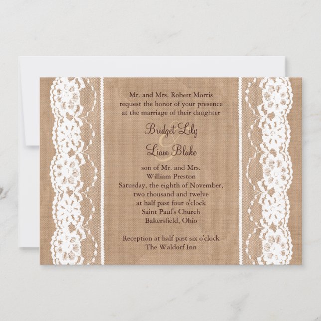 Invitation moyen de toile de jute et de mariage de (Devant)