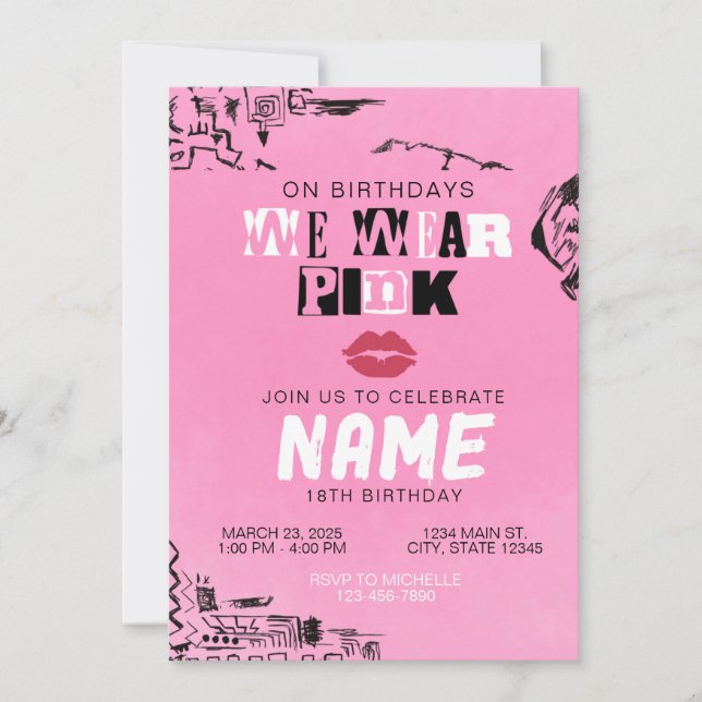 Invitation Moyenne Filles Rose (Devant)