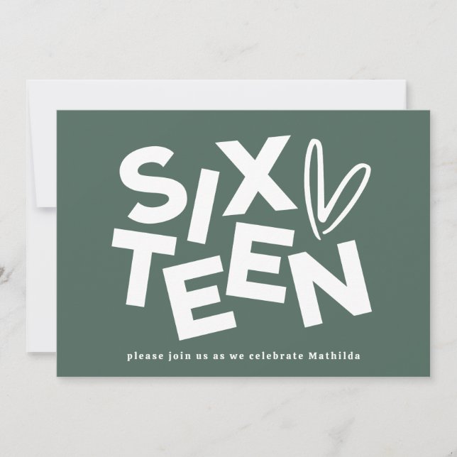 Invitation Moyenne moderne sauge typographie verte 16e annive (Devant)