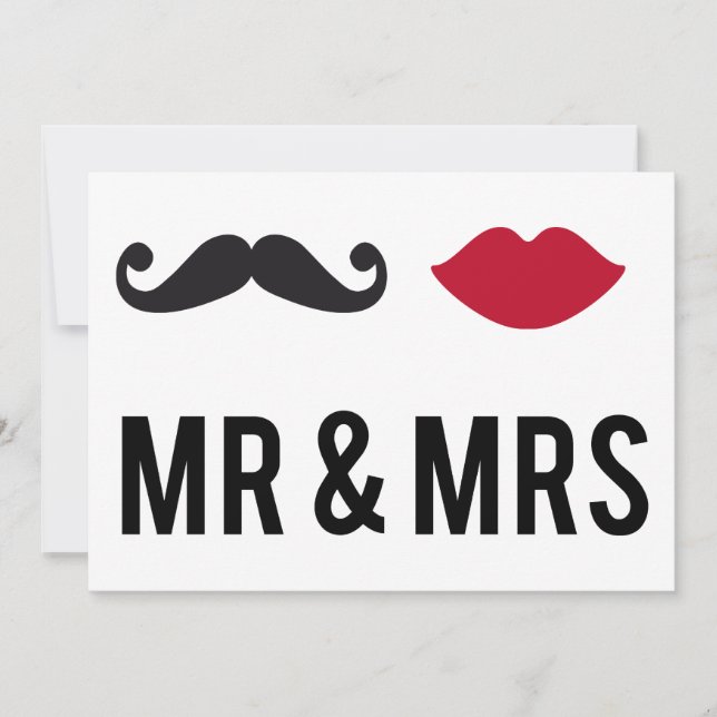 Invitation mr. and mrs. with moustache and red lip (Front)