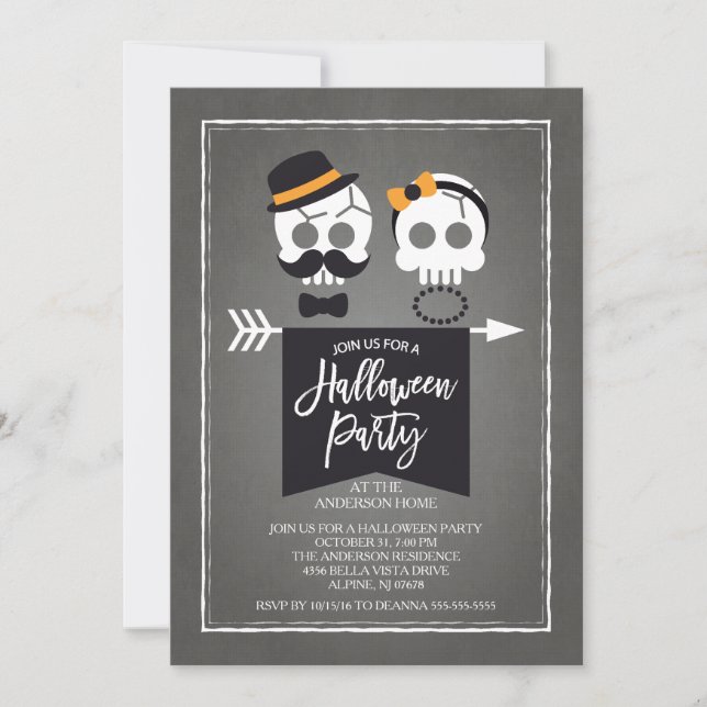 Invitation Mr & Mrs Skulls Halloween Party (Devant)