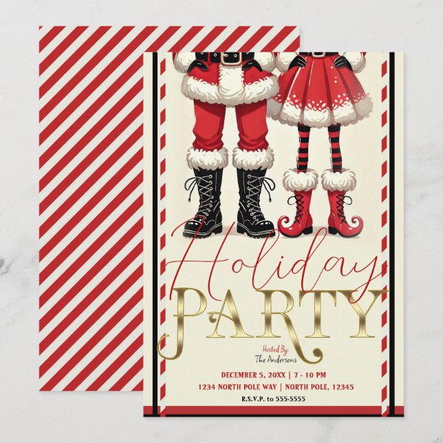 Invitation Mr & Skinny Mme Claus Red Black Holiday Party (Devant / Derrière)