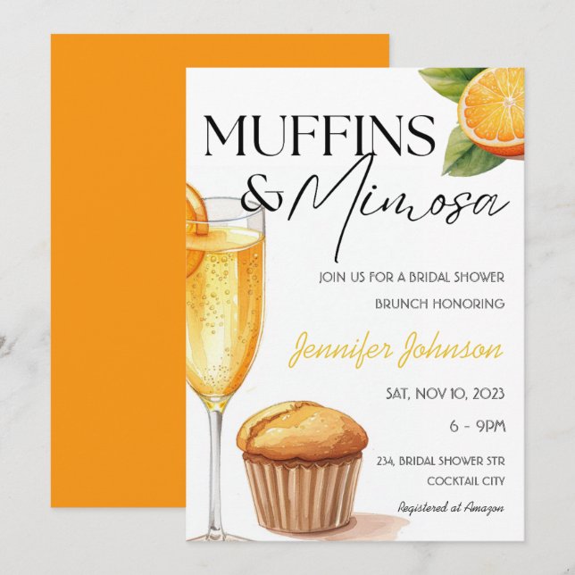 Invitation Muffins & Mimosa Fête des mariées orange Brunch (Devant / Derrière)