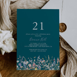 Invitation Multicolor Fleur sauvage Green 21e fête d'annivers