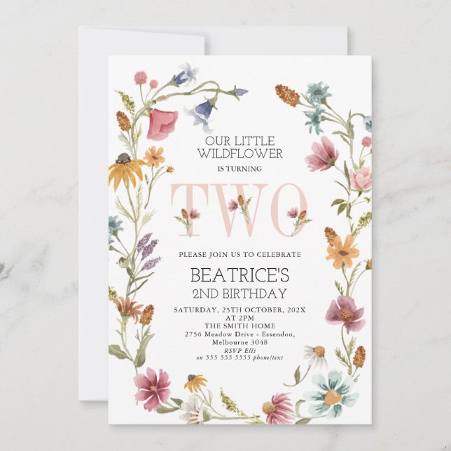Invitation Multicolor Fleur sauvage Wreath Girls 2e anniversa (Devant)