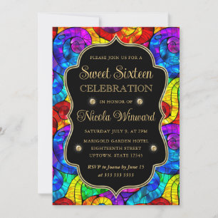 Invitation Multicolore et verre teinté or Sweet 16