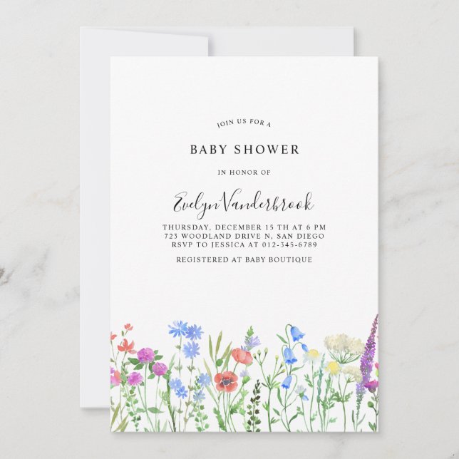 Invitation Multihued Wildflower Baby Shower Celebration (Devant)