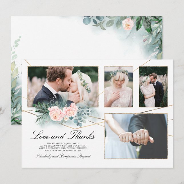 Invitation Multiples photos de Mariage Love and Thanks Photo (Devant / Derrière)