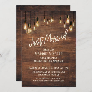 Invitation Mur en bois Brown avec lumières Edison, Marié