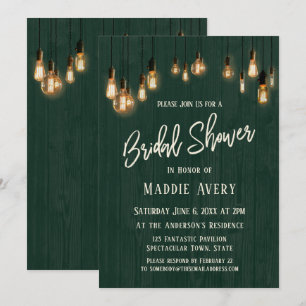 Invitation Mur en bois vert avec Fête des mariées Edison Lumi