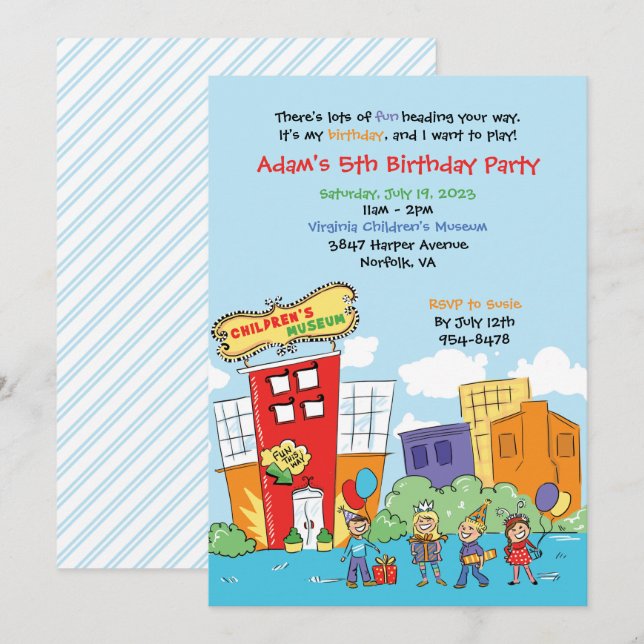 Invitation Musée des enfants Fête d'anniversaire Enfants Scie (Devant / Derrière)