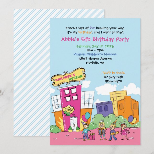 Invitation Musée des enfants Fête d'anniversaire Enfants Scie (Devant / Derrière)