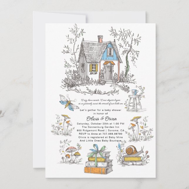 Invitation Mushroom Woodland Baby Shower (Devant)