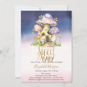 Invitation Mushrooms - Points Fleurs Ombre Baby shower