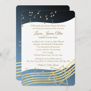 Invitation Music Bar Mitzvah Bleu et or
