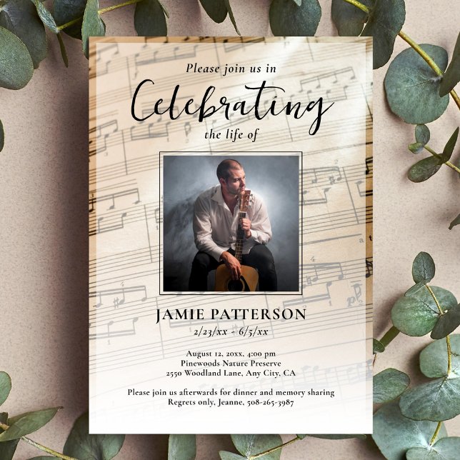 Invitation Music Lover Celebration of Life Funeral Photo (Créateur téléchargé)