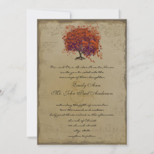 Invitation Musical Gold Dark Coral Heart Tree Mariage Inviter