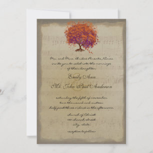 Invitation Musical Gold Orange Plum Heart Leaf Mariages