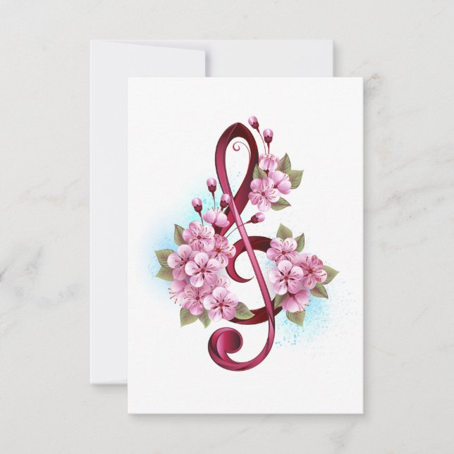 Invitation Musical treble clef notes with sakura flowers (Devant)